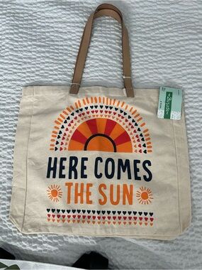 Here Comes The Sun Canvas Tote - Heart & Sun Graphic